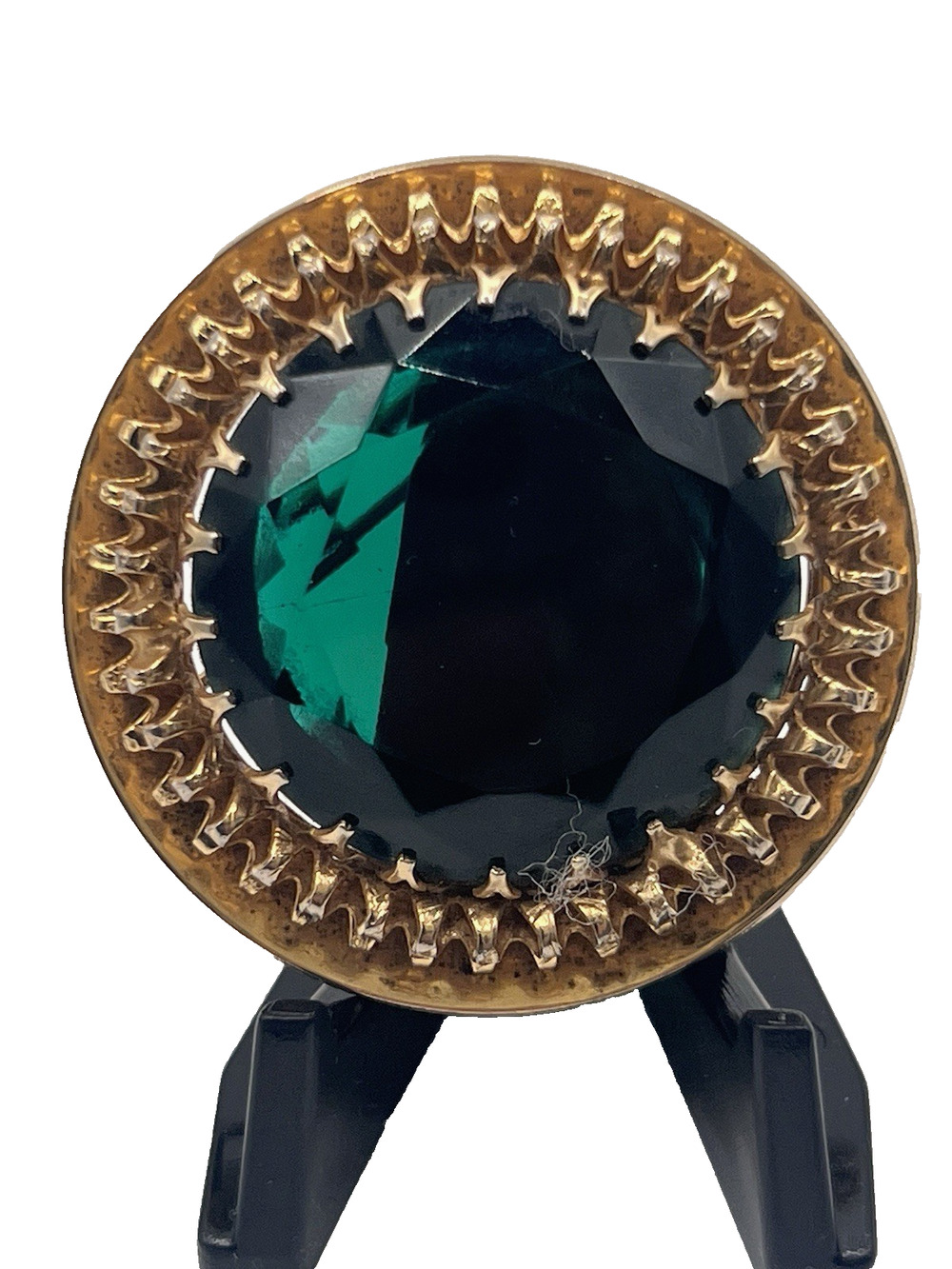 Signed MARVELLA Large Stunning Green Faceted Glass Rhinestone Brooch VTG